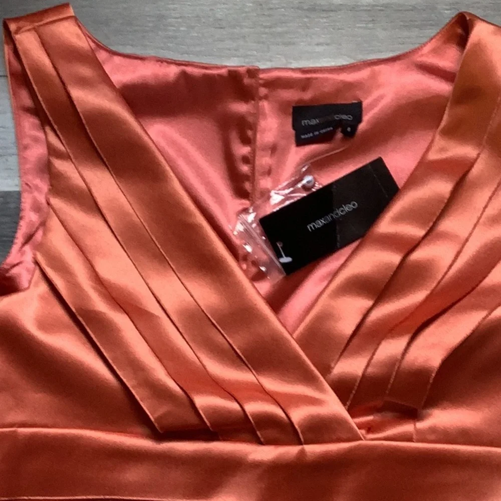 Max & Cleo Coral Satin Midi Dress - Picture 5 of 11
